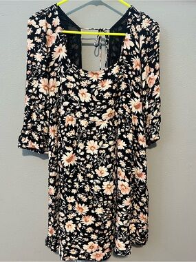 American Eagle Outfitters Black Dress with Peach Floral Print